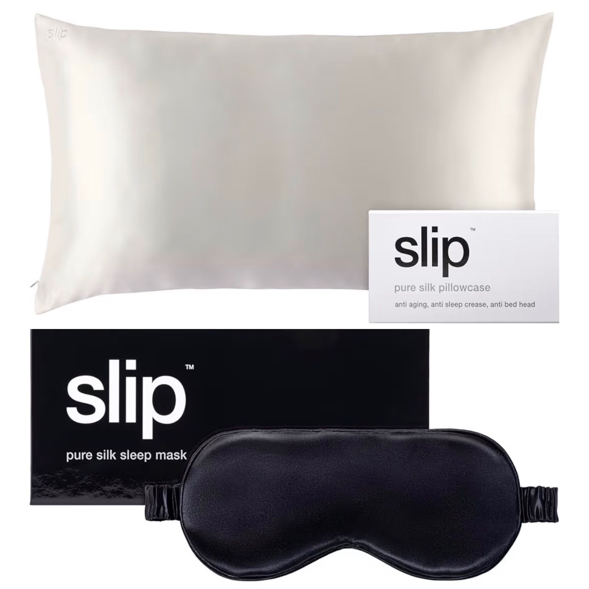 Slip Silk Pillowcase & Sleep Mask Set – 100% Silk/Anti Aging & Anti Sleep Crease – New!
