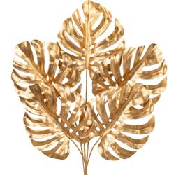DILATATA 5 Pcs Artificial Monstera Leaves With Stem 24 Inch Golden Tropical Monstera Plant Gold Palm Leaves Philodendron Monstera Fronds For Wedding H