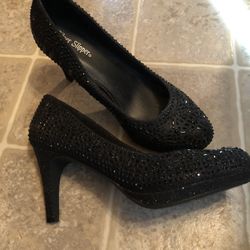 Size 7 1/2 Sparkly, Black Heels 