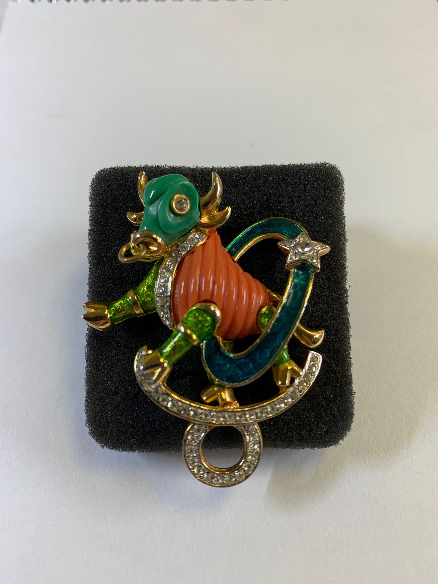 Taurus Zodiac Brooch/Pin Enamel and Rhinestones