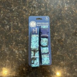 Life Is Good Dog Collar & Leash Set Size L Ocean Blue Whale Print 5 Foot Nylon