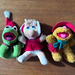 VTG 1987 McDonald's Jim Henson Muppet Babies Christmas Plush Set Kermit Fozzie Miss Piggy