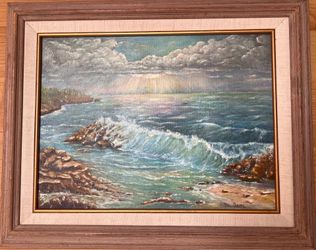Original oil painting art framed signed Ocean