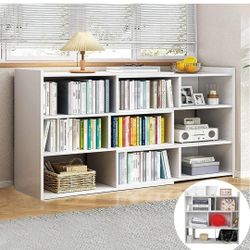 Wooden Adjustable Open Shelf Bookcase - 3-Tier Floor Standing Display Cabinet Rack