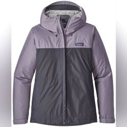 Patagonia Torrentshell Women Two-Tone Purple Gray Rain Jacket Coat Hooded Small
