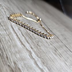 Gold Plated CZ Adjustable Tennis Bracelet 
