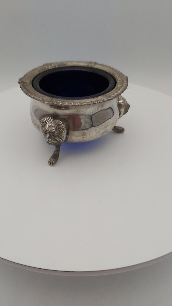 Vintage Silverplated & Cobalt Blue Glass Master Salt Cellar