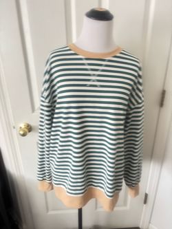 Green and White Striped Long Sleeve Top