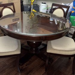 Solid Round Dark Cherry Dining Table Set