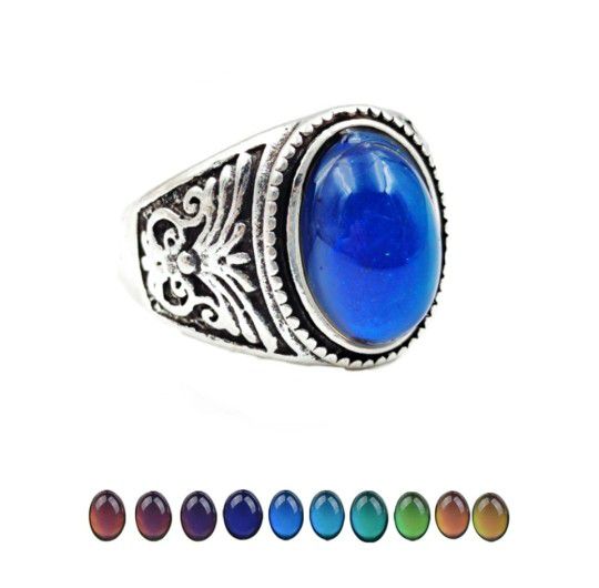 Men and Woman Mood Ring Temperature Change Color Sensitive Glazed Fashon Ring Silver Size 10