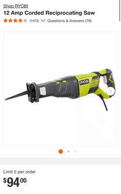Ryobi 12 Amp Corded Reciprocating Saw