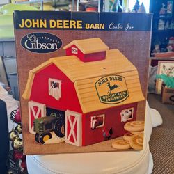 John Deere Green Tractor Red Barn Farm House Decor Cookie Jar Gibson 2006 W/ Box

