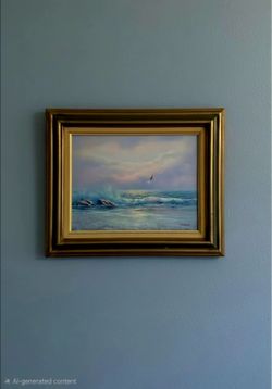 Vintage original oil painting by P. Robbins, an artist noted for creating coastal and nautical seascapes 22.5"×16.5".