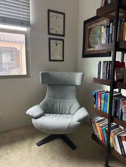 Gray Swivel Accent Chair with Headrest
