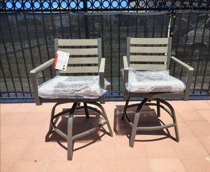 New. Agio Nicolet 2-piece Outdoor Patio High Dining Swivel Chairs.