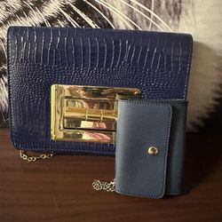 Brilliant blue Alligator Crossbody purse With wallet 