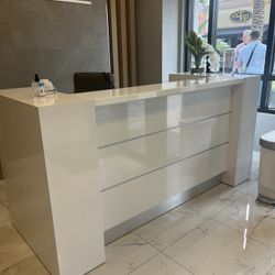 Sohomod Valde 75” Straight Reception Desk For Office, High Gloss White.