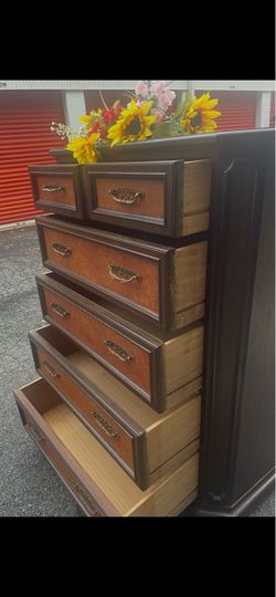 Solid wood tall chest with big drawers. Drawers sliding smoothly