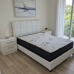 Brand New Queen Bed with Queen Mattress and 2 Nightstands / Cama Queen con Colchón y 2 Mesas de Noche Nuevo a Estrenar … Fast 🚚