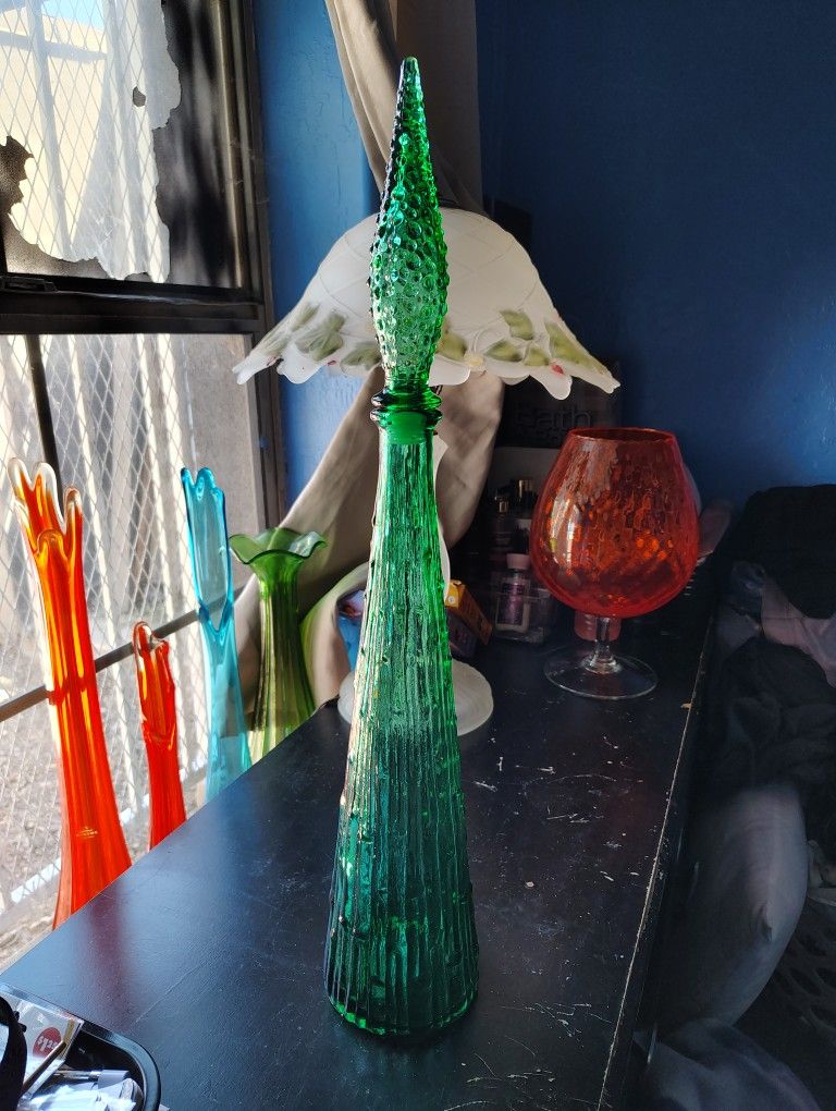 Vintage Empoli Glass Decanter With Stopper