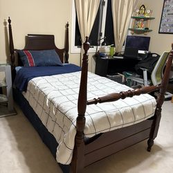 Solid Wood Twin Four Poster Bed + Mattress