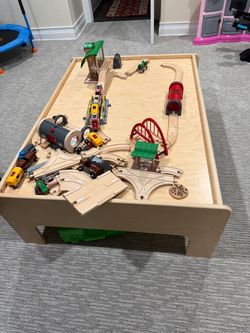 Brio wooden train table with train set
