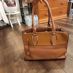 Large Brown Satchel Faux Leather Women's Handbag, 14.5"×11"×5",good condition