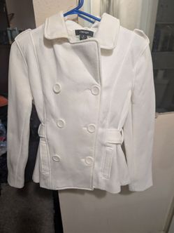 Papaya White Double-Breasted Pea Coat