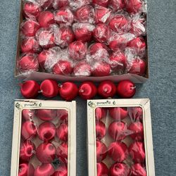 60 Vintage Red Satin Christmas Balls From Pyramid
