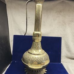Vintage Large Solid Brass Pitcher Bud Vase Etched Patina