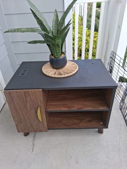 Modern Wood & Black Media Console / Storage Cabinet