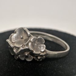 Vintage European Artisan Sterling Silver Floral Ring – Size 6.5 – Hand-Assembled