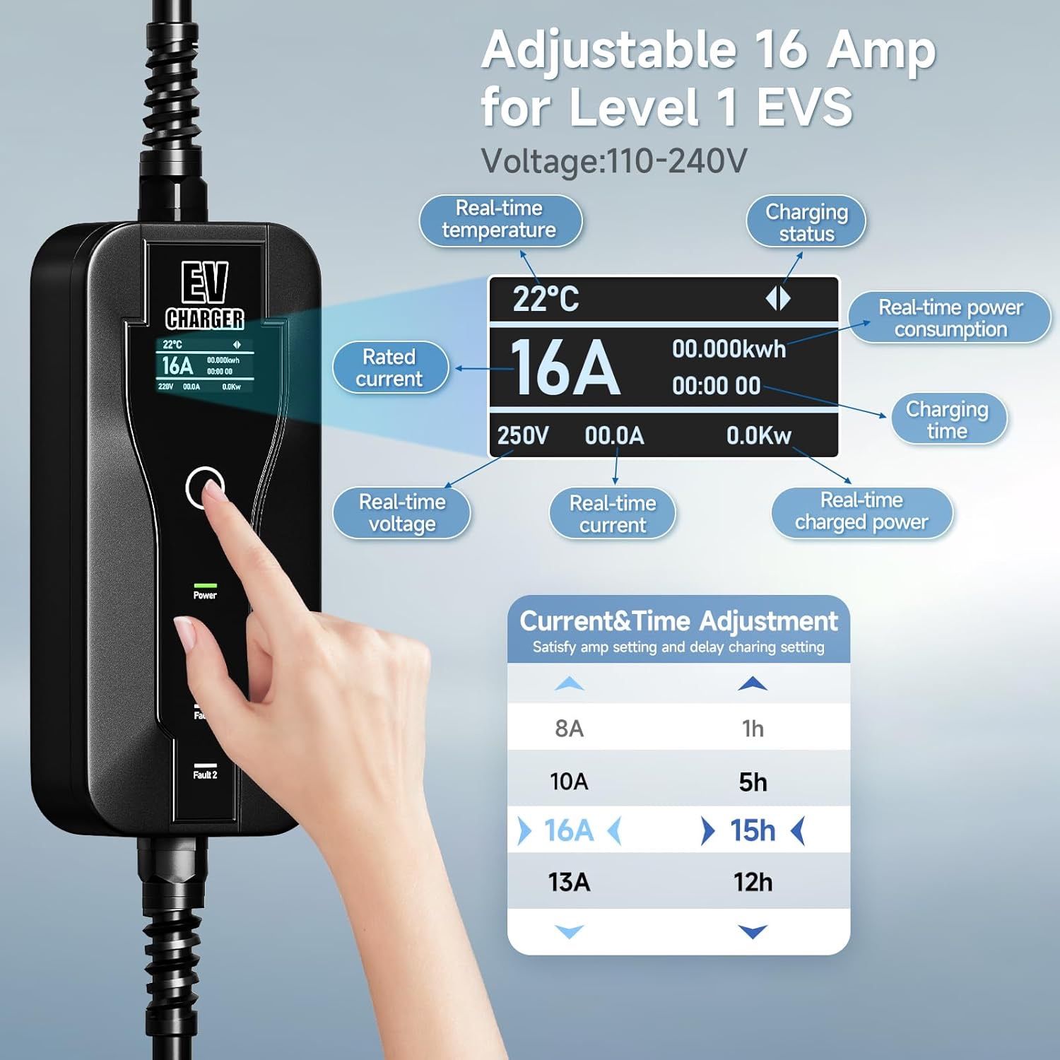 thumbnail image 2 of WMPHE Portable EV Charger - Level 1 & 2, 25ft Cable, NEMA 6-20P/5-15P, 16A, J1772, IP66 2 of 6