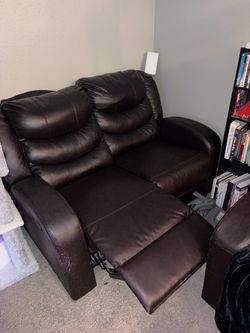 Leather love seat couch recliner
