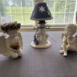 Ceramic Christmas Figurines, lot of 3, excellent condition, approx 7” and 10”.