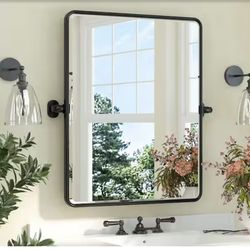 KeonJinn 24”x30” Black Framed Bathroom Mirror, Tilt/Pivot Vanity Mirror