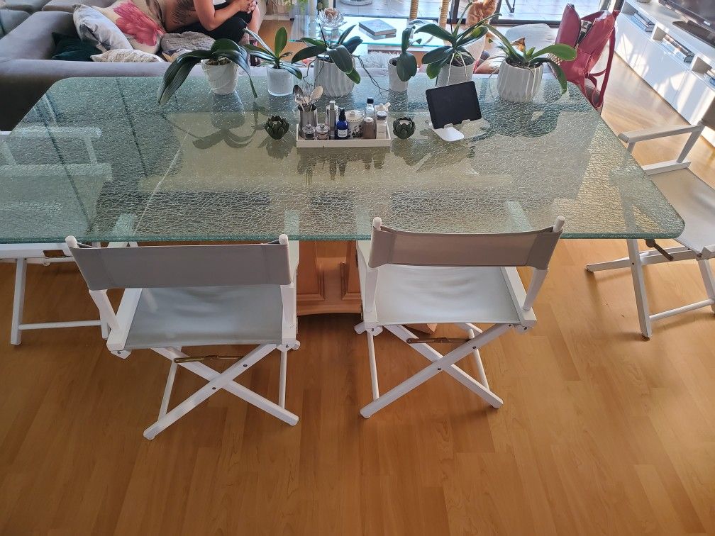 Crackled glass dining room table