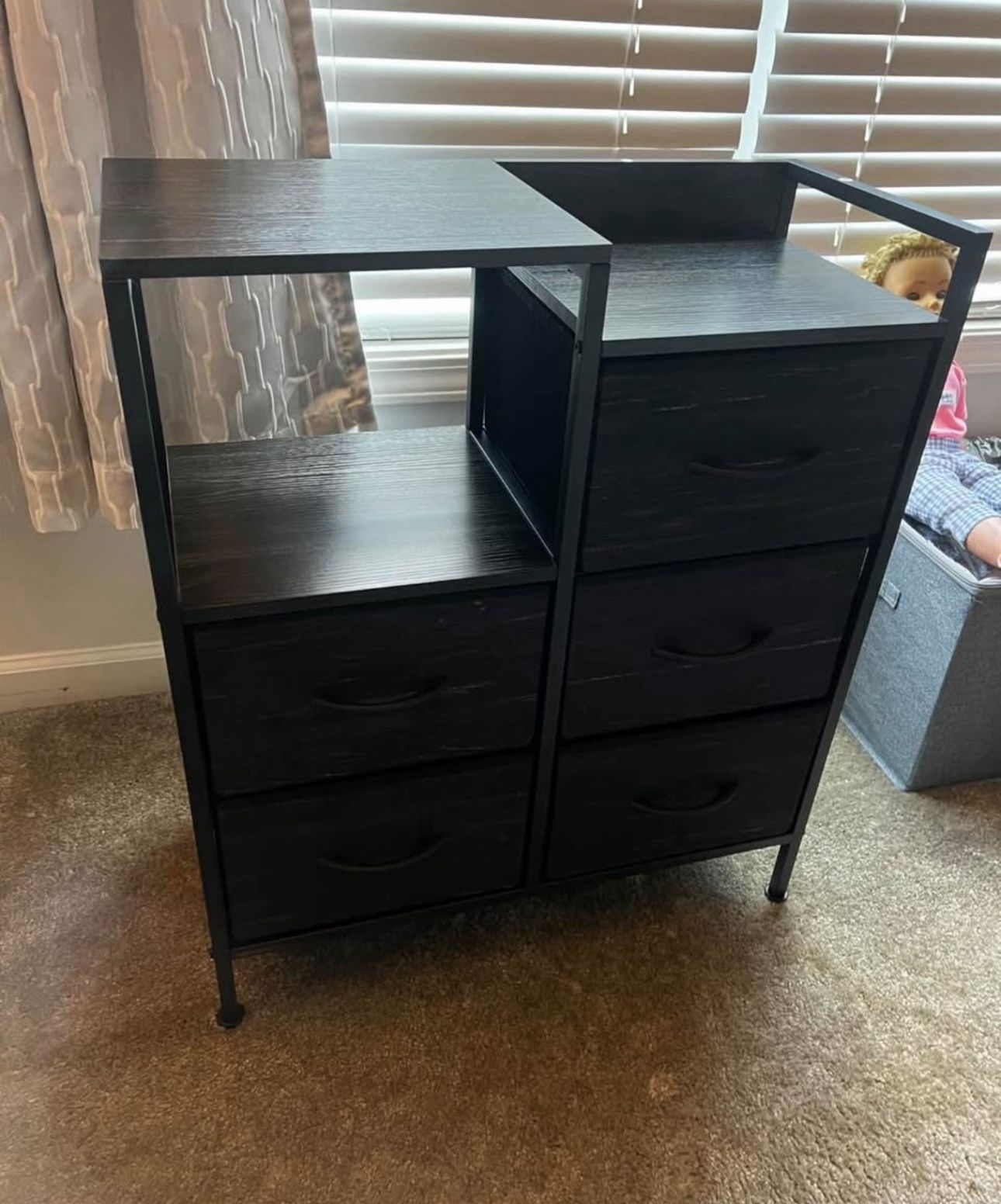 NEW 5 Drawer Black Fabric Storage Dresser