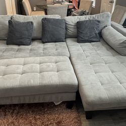 Grey Sectional With Chase And Ottoman 