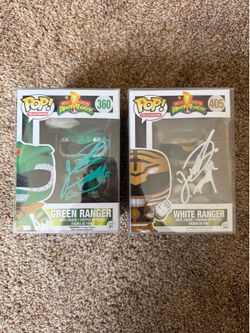 Signed Power Rangers Funko Pop by JDF - White Ranger & Green Ranger