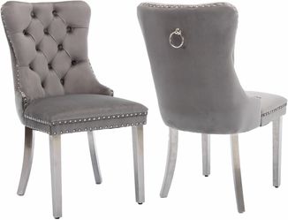 Gray Velvet Tufted Dining Chairs Set of 2