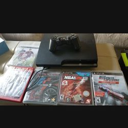 PS3 Console Like New With  controller + 5 Games