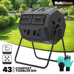 43 Gallon Dual Chamber Compost Bin - 2 Sliding Doors - with Gloves🪴🪴❗️❗️🌟🍃