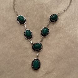 925 Sterling Silver Malachite Necklace 19’
