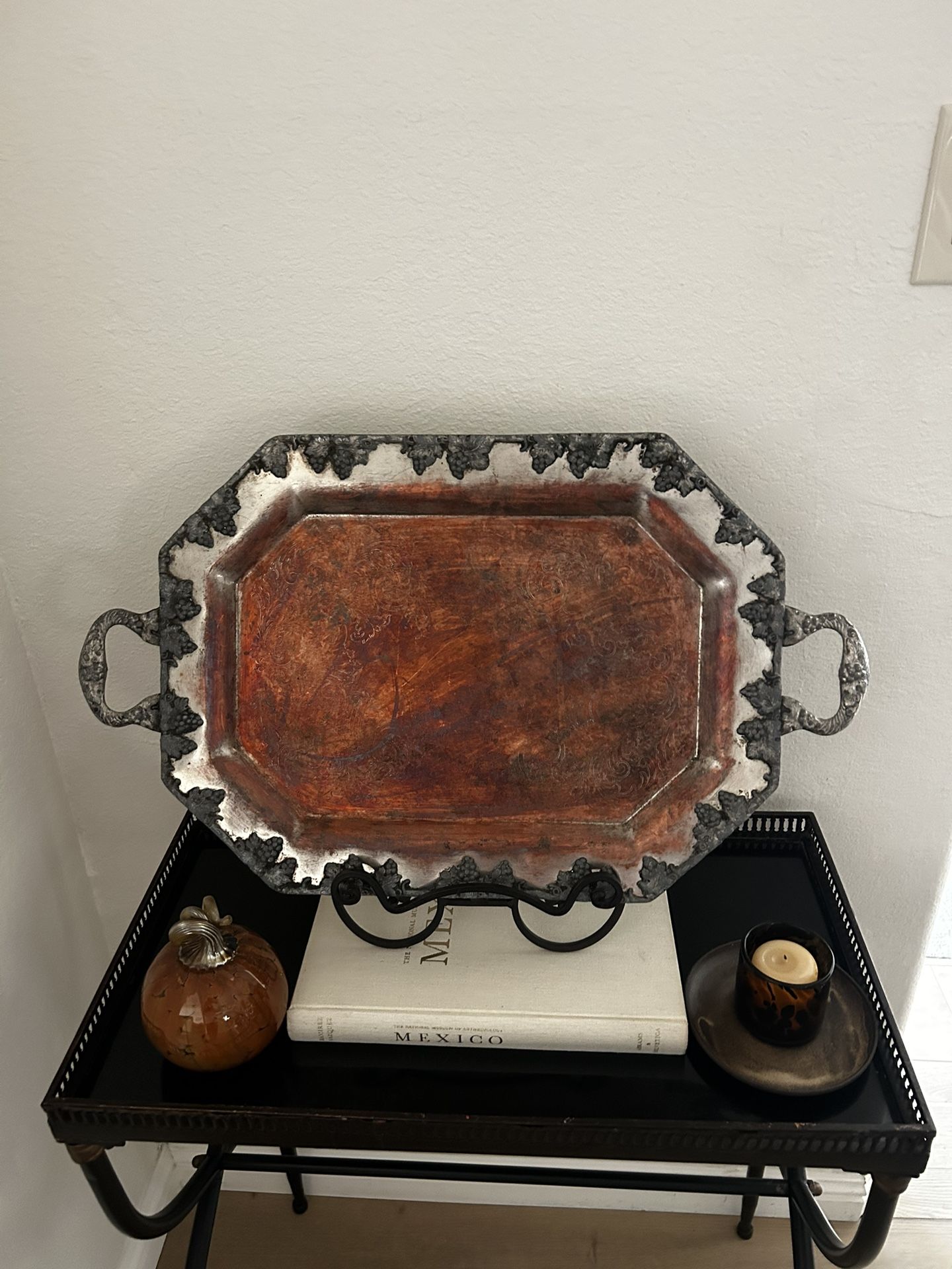 Rare: Large Antique Silver Over Copper Tray