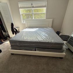 NEW BED FRAME KING SIZE WITH MATTRESS AND BOX SPRING