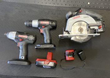 Craftsman 19.2V Drill, 1/2” Impact, Circular Saw, Battery, charger combo.