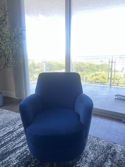 Royal Blue Velvet Swivel Accent Chair with Gold Base