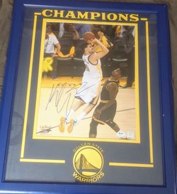 Klay Thompson Golden State Warriors Signed AUTOGRAPHED 11×14 photo in custom matted 16x20 Blue AARON BROTHERS Frame PSA/DNA COA & HOLO