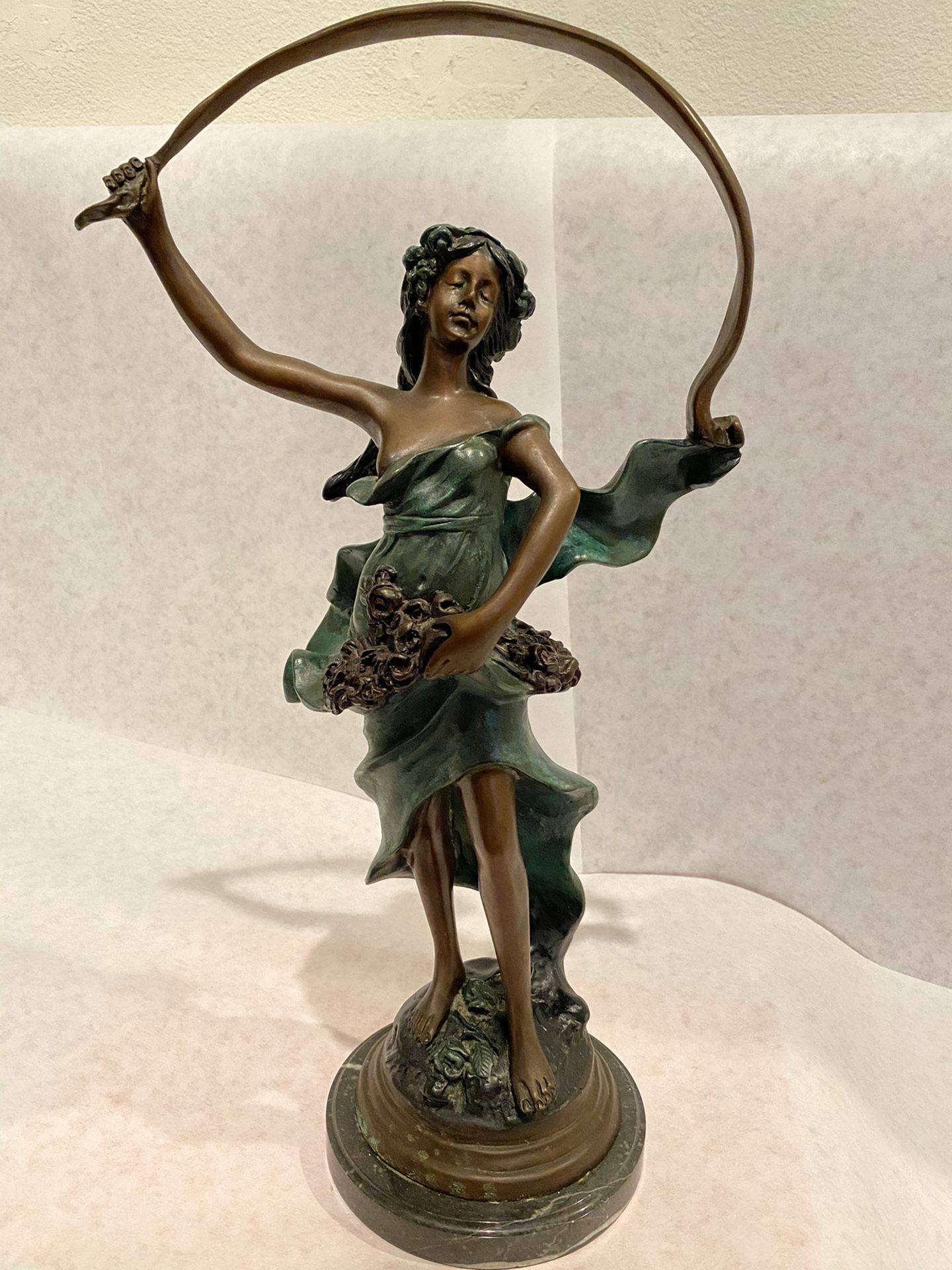 Bronze sculpture on Marble base - Sculpture of a woman by Auguste Moreau - Pristine Condition 18 inches tall